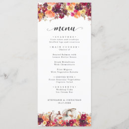 Menu Casamento de Pumpkin Floral de Queda Elegante