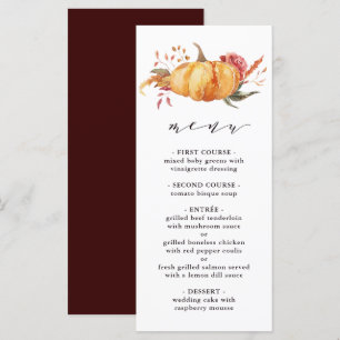 Menu Casamento de Pumpkin Floral Dourado Rústico Queda