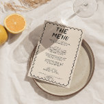 Menu Casamento de Quadro Retroativo Desenhado em Mão Mo<br><div class="desc">Um menu janto de casamento preto e branco,  cor retrógrado e moderno. Que apresenta modelo design de chic de fundo leitoso cremoso e tipografia escrita à mão preta. Com a moldura ondulada pela mão. Perfeito e compatível com toda a suíte.</div>