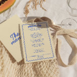 Menu Casamento de Quadros Moderno Funky com Brilho Colo<br><div class="desc">Um retro fedorento,  moderno e brilhante menu de janto de casamento. Que apresenta o design modelo chic de boho vintage,  fundo cremoso e tipografia azul e menu escrito à mão em vermelho. Perfeito e compatível com toda a suíte.</div>