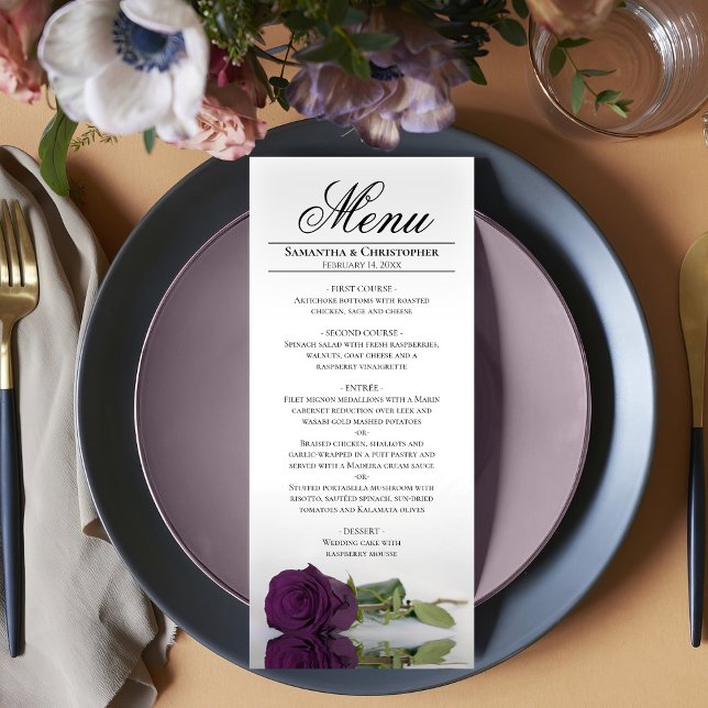 Menu Casamento de Reflexões de Rosa Roxo de Ameixa Eleg (In Situ on Plate)