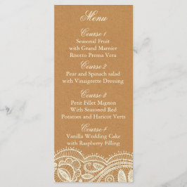 Menu Casamento de rendas e papel Kraft