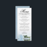 Menu Casamento de Rosa azul espelhado elegante e empoei<br><div class="desc">Este belo menu irá adicionar algum estilo à sua recepção de casamento. Ele apresenta uma design bela e romântica com um rosa azul empoeirado, solteiro, empoeirado, deitado de lado, refletindo em uma piscina de água com ondas e ondulações. Há espaço para os nomes do casal e da data do casamento,...</div>