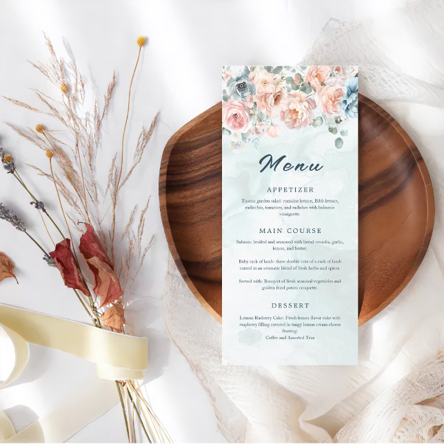 Menu Casamento de Rosa Azul Moderno e Trendy (Criador carregado)