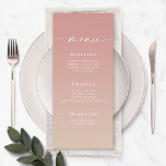 Menu Casamento de Rosa cor-de-rosa e champanhe de Ombre<br><div class="desc">Menus de Janto de Recepção de casamento de Rosa cor-de-rosa e champanhe do Ombre Elegante. Esta moderna placa de menus chic é simples, clássica e elegante, com um desvanecimento sutil do gradiente ombre e uma bonito letra de caligrafia com script de assinatura com caudas. Mostrada na nova estrada. Disponível em...</div>