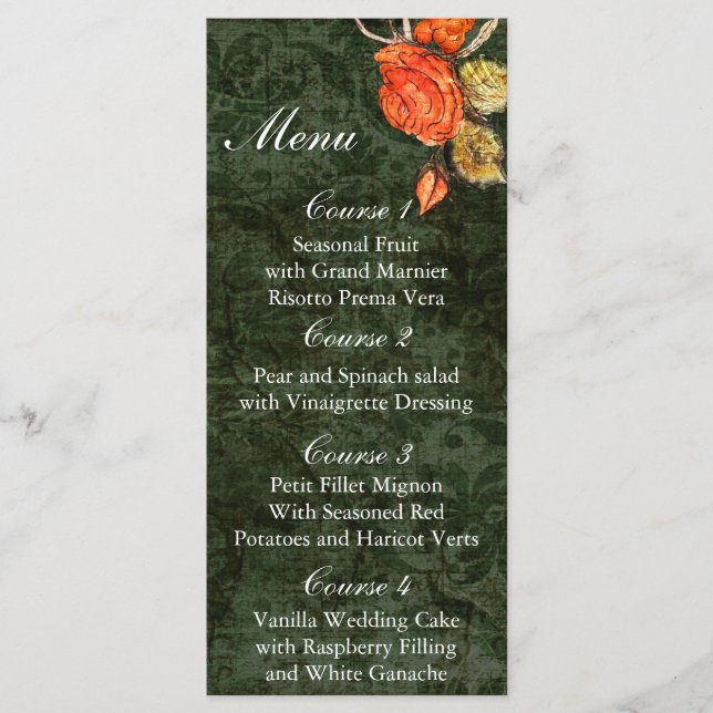 Menu Casamento de Rosa da Rustic Chic Green (Frente)