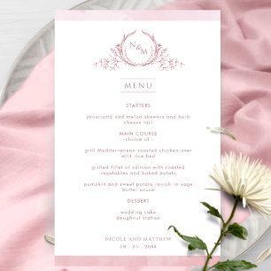 Menu Casamento de Rosa de Água com Dusty Monograma