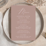 Menu Casamento de Rosa de Elegante Moderno<br><div class="desc">Menu de casamento simples e elegante com "Menu" exibido em um roteiro branco moderno com um fundo rosa empoeirado ou cor de sua escolha. Personalize o menu de casamento empoeirado por rosa, adicionando seus nomes, data de casamento e informações do menu. Projetado para coordenar com a nossa coleção de casamento...</div>