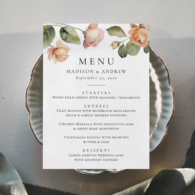Menu Casamento de Rosa de Pêssego Elegante (Criador carregado)