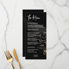 Menu Casamento de Rosa Preta e Dourada Elegante