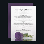 Menu Casamento de Rosa Roxo Ametista Refletindo Elegant<br><div class="desc">Este belo cardápio de casamento apresenta um design simples,  mas elegante,  com um título de caligrafia e um rosa roxo de ametista de solteiro,  de longo curso,  deitado do seu lado,  refletindo em uma piscina de água.</div>
