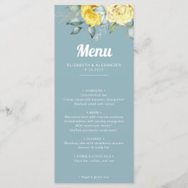 Menu Casamento de rosas amarelas românticas elegantes