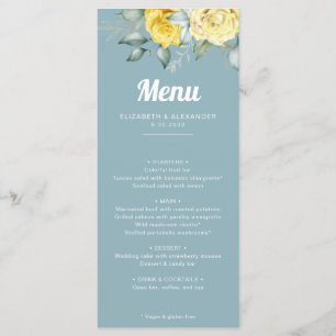 Menu Casamento de rosas amarelas românticas elegantes