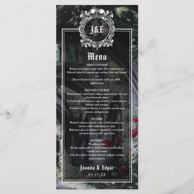 Menu Casamento de Rosas Florais Ruínas Góticas (Frente)