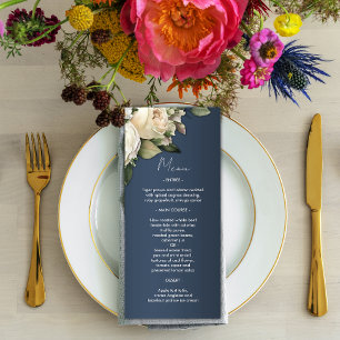 Menu Casamento de Rosas Românticos Rustic Dusty Blue