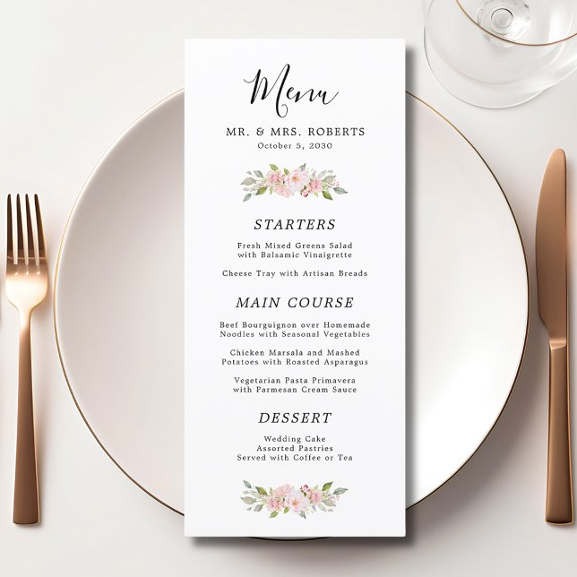 Menu Casamento de Rosas Rosa Elegante (Elegant Pink Roses Custom Wedding Menu)