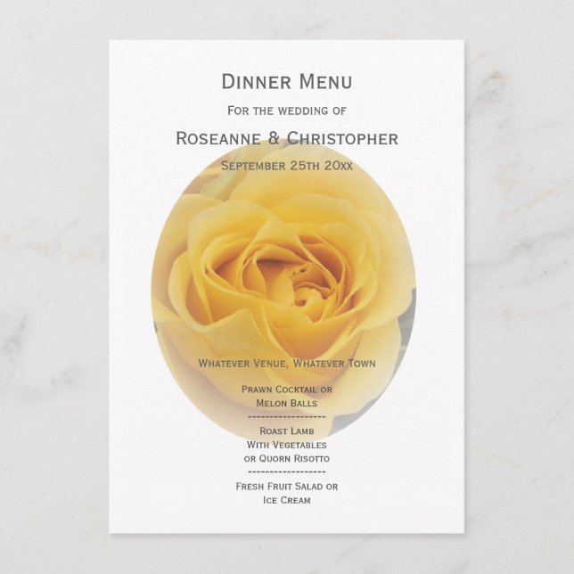 Menu Casamento de Rosebud Amarelo (Frente)