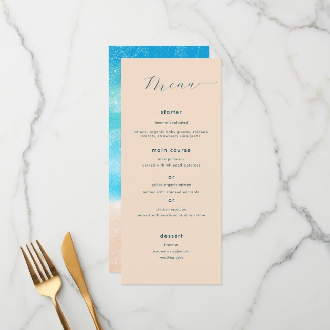 Menu Casamento de Sandy Beach, Moderno e Simples Waterc (Frente/Verso In Situ)