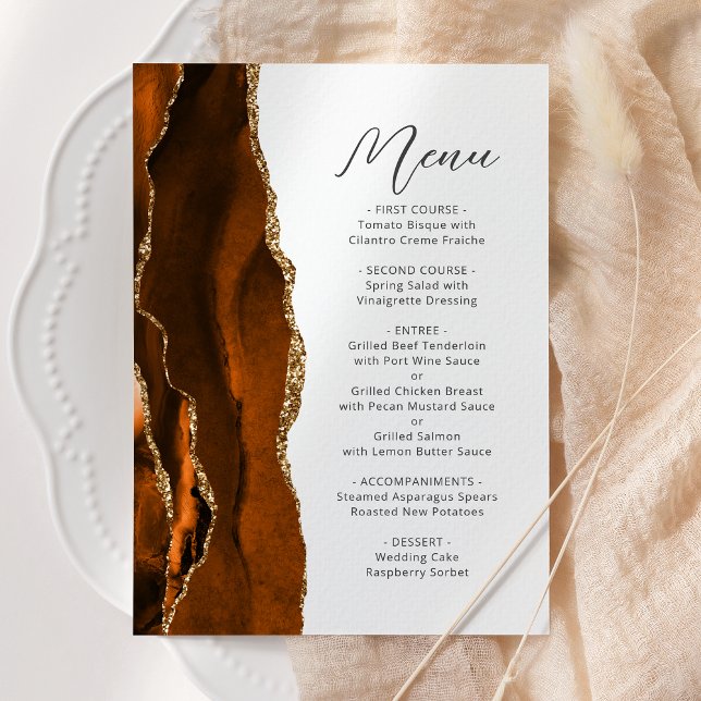 Menu Casamento de Script Agate Dourado Laranja Queimado (Criador carregado)
