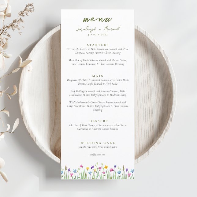 Menu Casamento de Script Boho de Flores Selvagens Elega (Criador carregado)