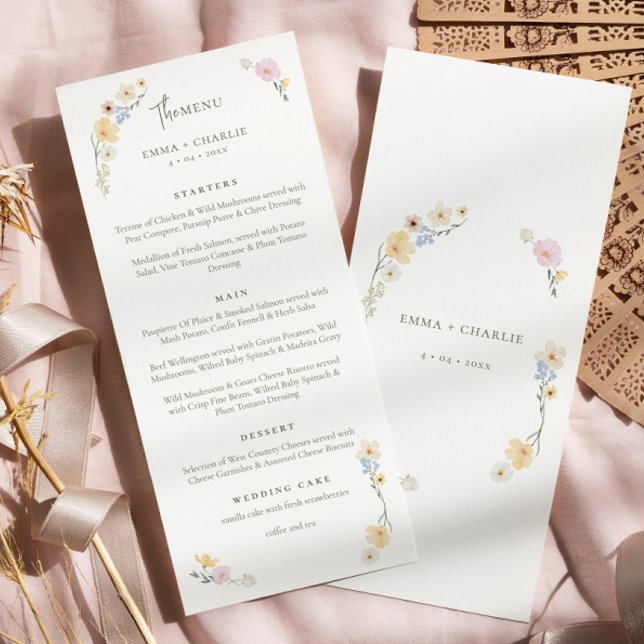 Menu Casamento de Script Boho de Flores Selvagens Elega (Criador carregado)