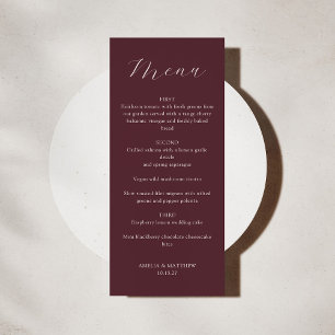 Menu Casamento de Script Burgundy do Monograma Clássico