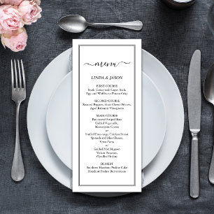 Menu Casamento de Script Clássico Branco e Preto Elegan