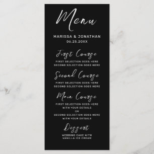 Menu Casamento de Script com Letra Branca Preta Moderna