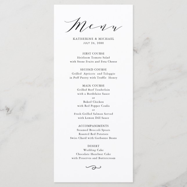 Menu Casamento de Script de Densidade Minimalista Negra (Frente)