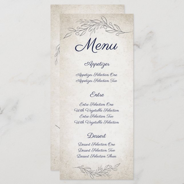 Menu Casamento de Script de Folhas Suaves Elegantes (Frente/Verso)