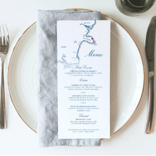 Menu Casamento de Script de Marinho Elegante do Mapa de