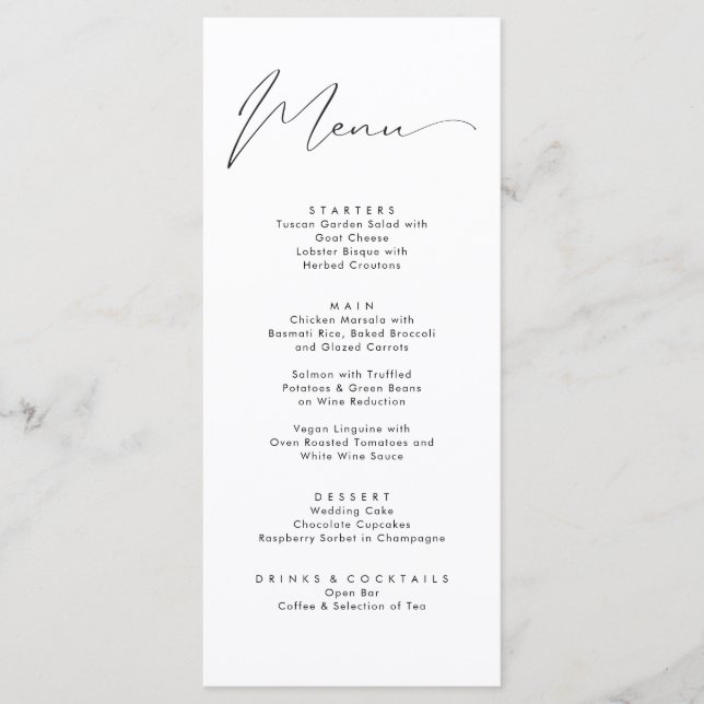 Menu Casamento de Script de Rico para Caligrafia Negra  (Frente)