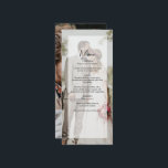 Menu Casamento de Script de Sobreposição de Foto Elegan<br><div class="desc">Uma simples design de casamento elegante com duas fotos. Esta design moderna contemporânea é ideal para todas as estações de Primavera, Verão, outono e Casamentos no inverno. Uma camada de olhar na moda vellum com tipografia de caligrafia negra. Um design de cardápio elegante com elementos simples modernos. Também estão disponíveis...</div>