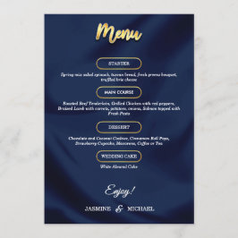 Menu Casamento de Script Dourado e Azul com Marinho de 
