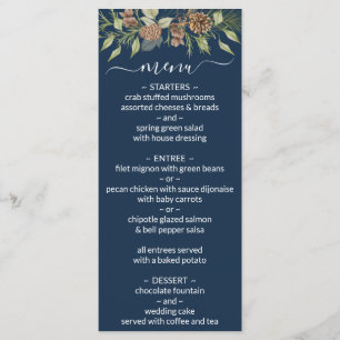 Menu Casamento de Script Elegante Azul-Marinho de