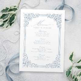 Menu Casamento de Script Elegante de Moldura Azul Dusty