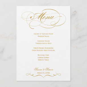 Menu Casamento de Script Elegante - Dourado