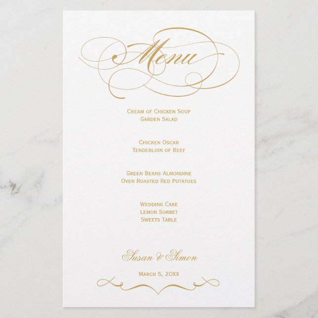 Menu Casamento de Script Elegante - Dourado (Frente)
