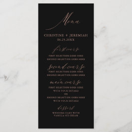 Menu Casamento de Script Elegante Dourado com Rosa Negr
