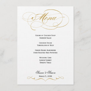 Menu Casamento de Script Elegante - Dourado e Pret