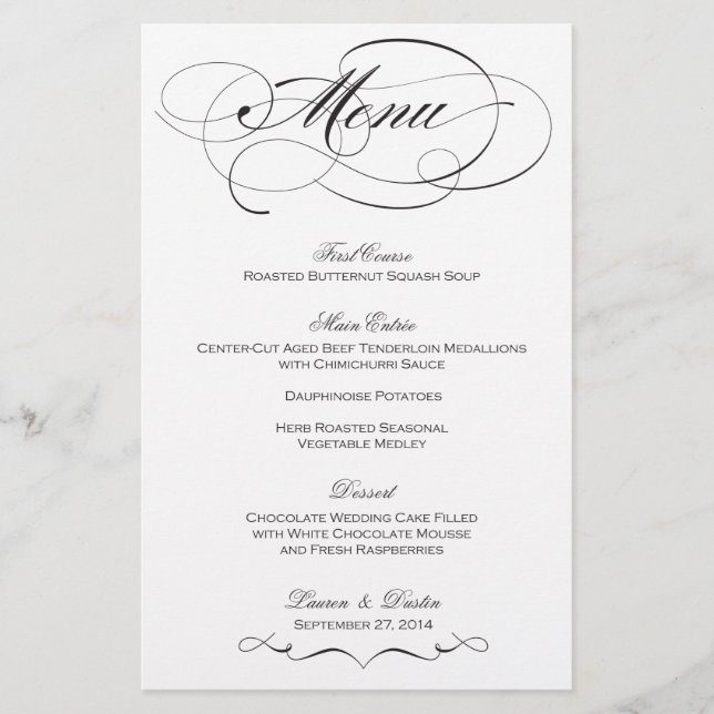 Menu Casamento de Script Elegante - Personalizado (Frente)