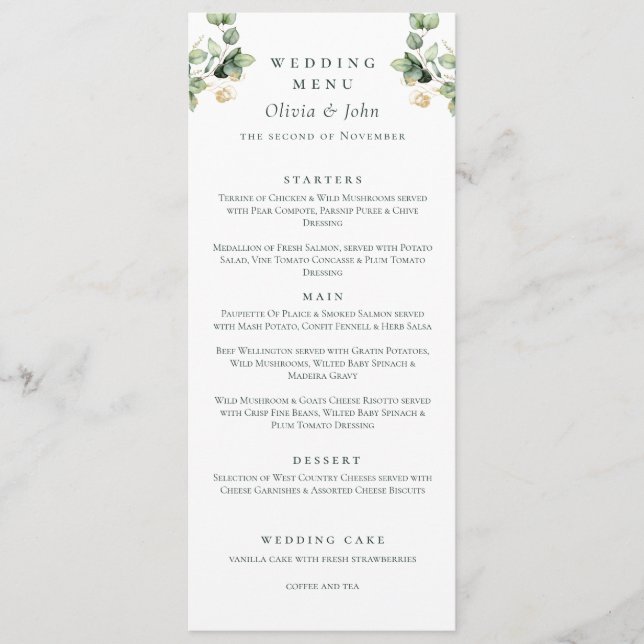 Menu Casamento de Script Eucalyptus Elegante (Frente)