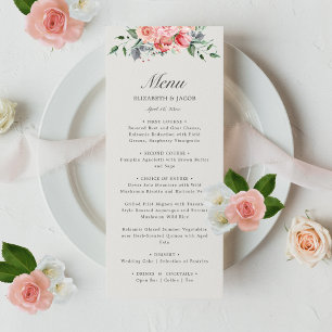 Menu Casamento de Script Floral de Elizabeth Pink