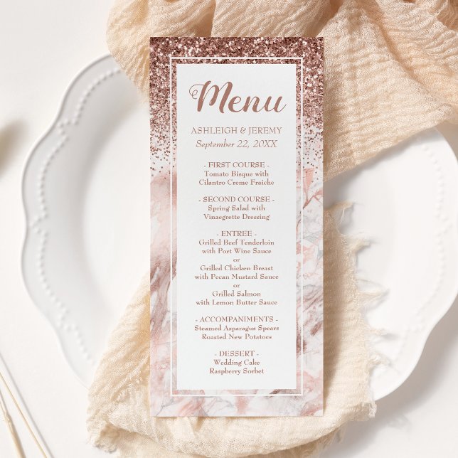 Menu Casamento de Script Marble Glitter, rosa Dourado F (Criador carregado)