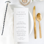 Menu Casamento de Script Mínimo Moderno Manuscrito<br><div class="desc">Projetado para combinar com nossos convites de casamento em linha. Uma bela design baseada em tipografia,  com um toque minimalista,  com moderno roteiro escrito à mão cinza preto e letra serif clássica. Personalize com seus itens de menu usando oito campos de texto personalizados.</div>