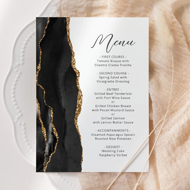 Menu Casamento de Script Moderno de Agate Dourado Negro (Criador carregado)