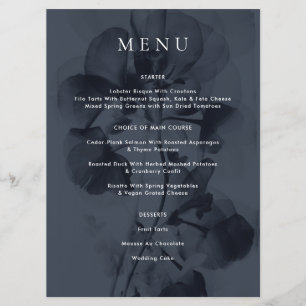 Menu Casamento de Sobreposição Botânica Azul Escuro