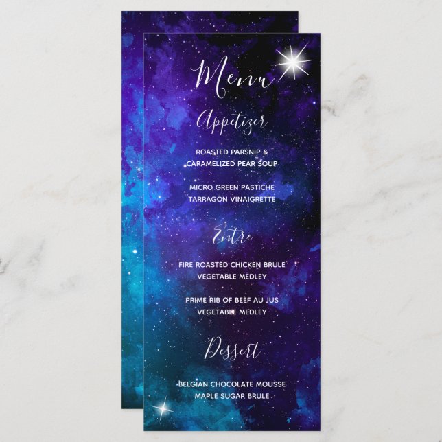 Menu Casamento de Star Light Blue Sky (Frente/Verso)