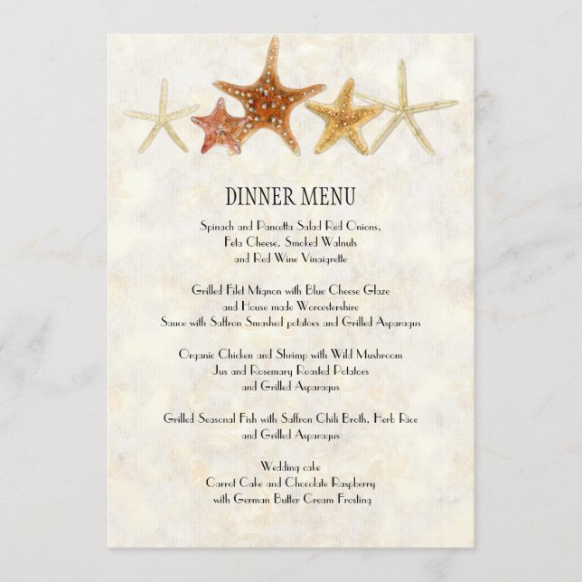 Menu Casamento de Starfish, Padrão Moderno da Aquarela (Frente)