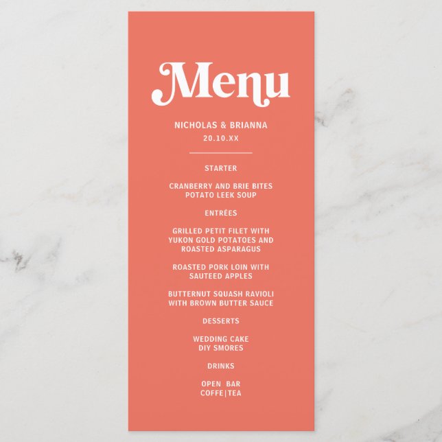 Menu Casamento de Summer Coral Mexicano (Frente)